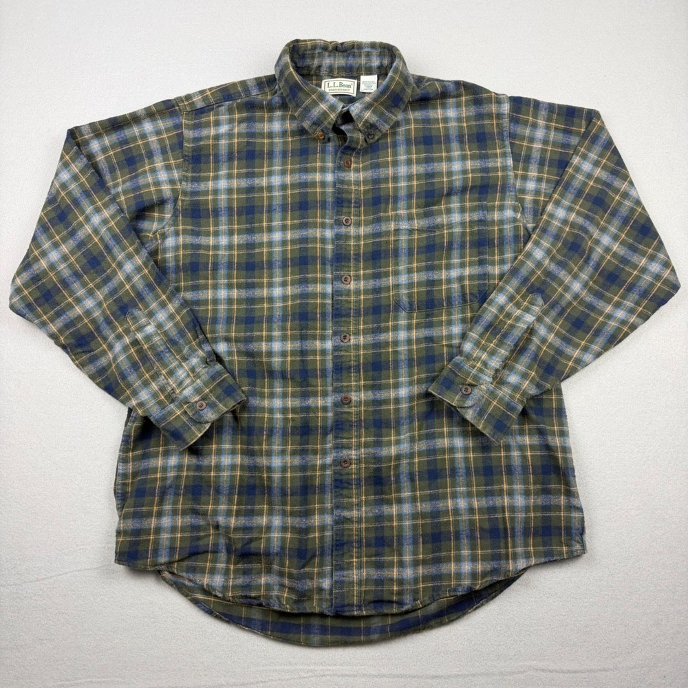 Vintage 90s LL Bean Northwoods Mens Large Green Plaid Flannel Shirt Made in USA - Picture 1 of 7